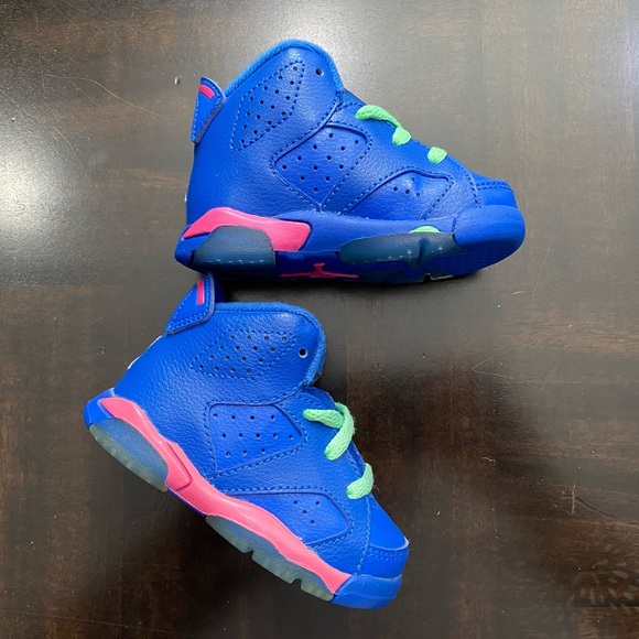 Jordan 6 Retro BT Game Royal White Vivid Pink Green Toddler Shoes 384667 439 - Picture 16 of 16